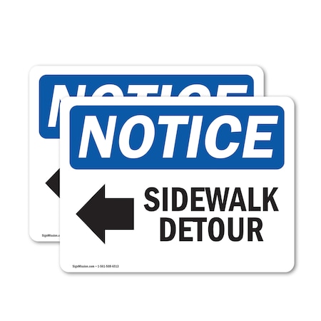 Signmission Sidewalk Detour (Left Arrow) Sign With Symbol, 5 in W x Rectangle, Vinyl Decal OS-2PACK-NS-D-35-L-18326